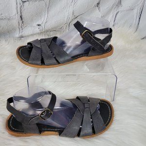 THE Saltwater Water Friendly Leather Strappy Black Sandal Beachwear Flat Shoe 11